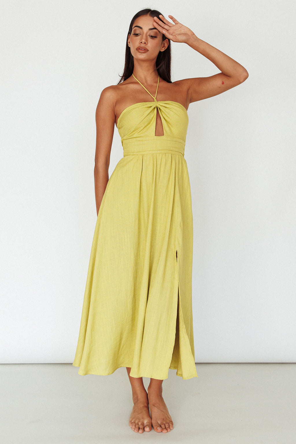 Maravilhosa Keyhole Halter Midi Dress Lime by Selfie Leslie