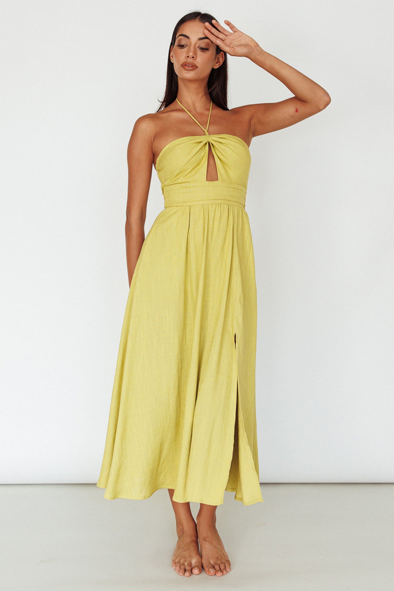 Maravilhosa Keyhole Halter Midi Dress Lime by Selfie Leslie