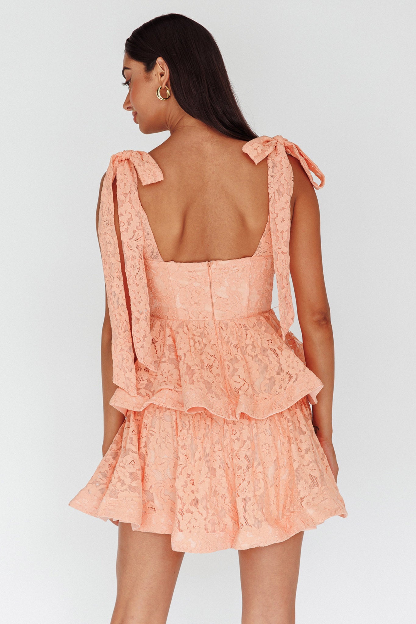 Neriah Tied Shoulder Tiered Lace Mini Dress Orange by Selfie Leslie