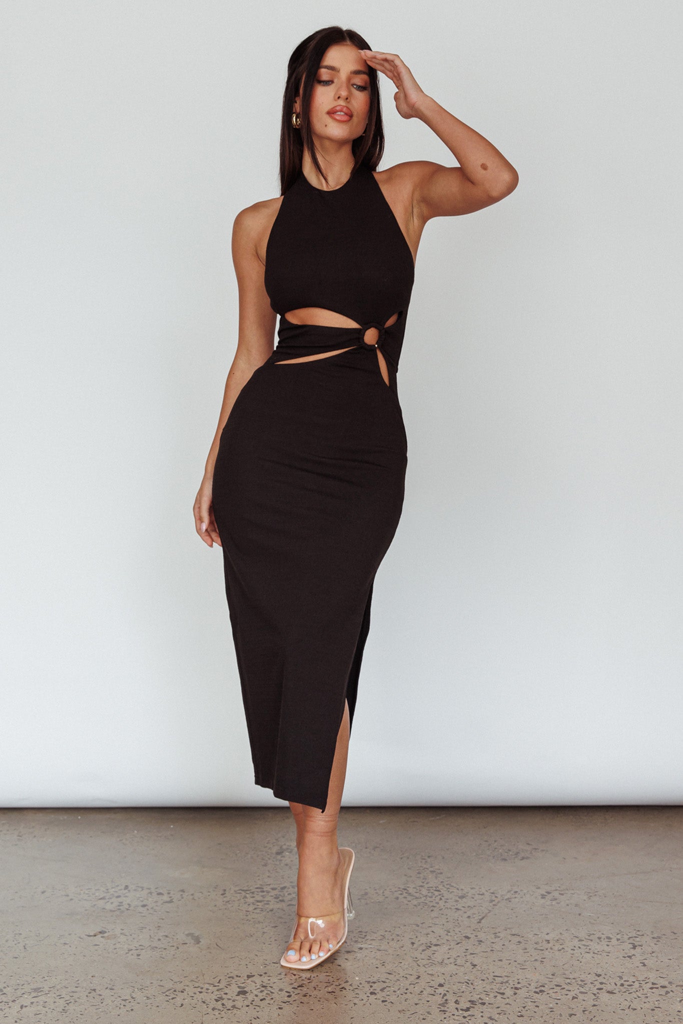 Crystal Skies Cut-Out Feature Midi Dress Black by Selfie Leslie