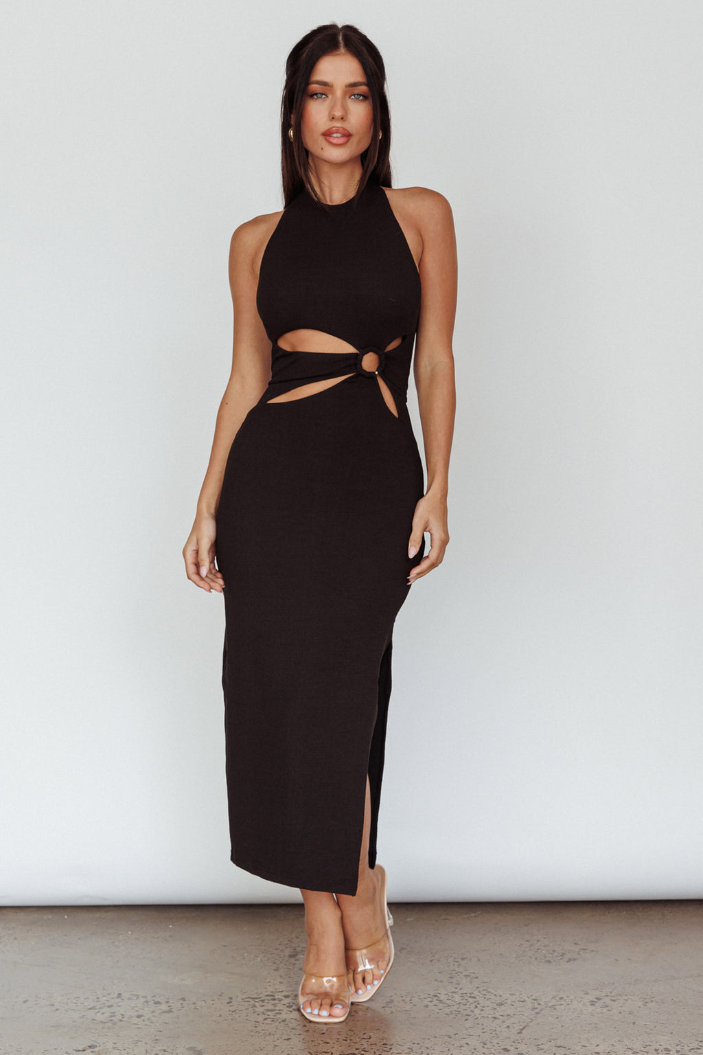 Crystal Skies Cut-Out Feature Midi Dress Black by Selfie Leslie