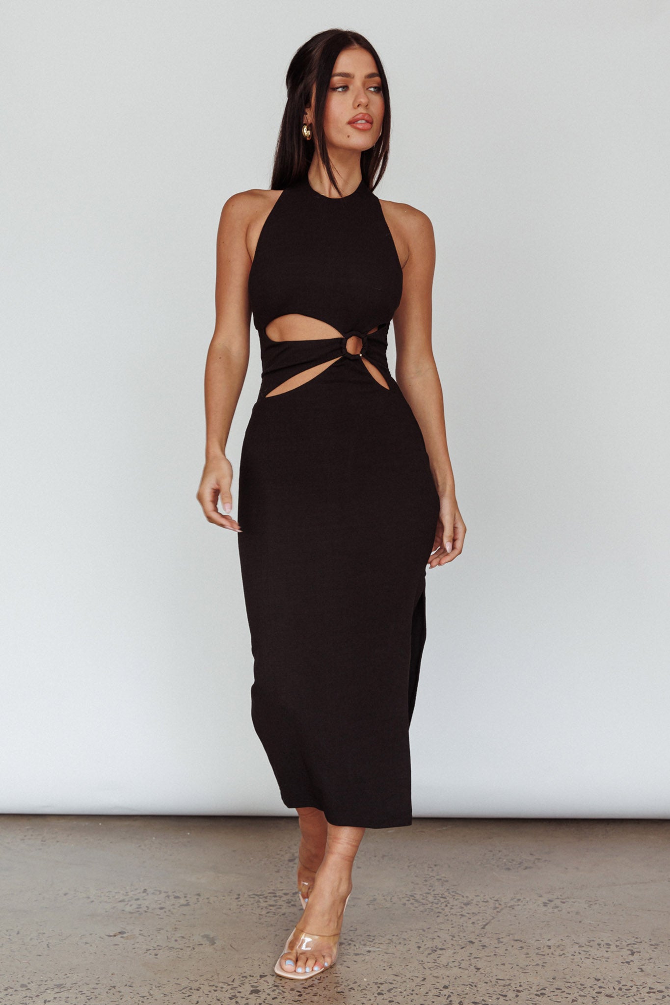 Crystal Skies Cut-Out Feature Midi Dress Black by Selfie Leslie