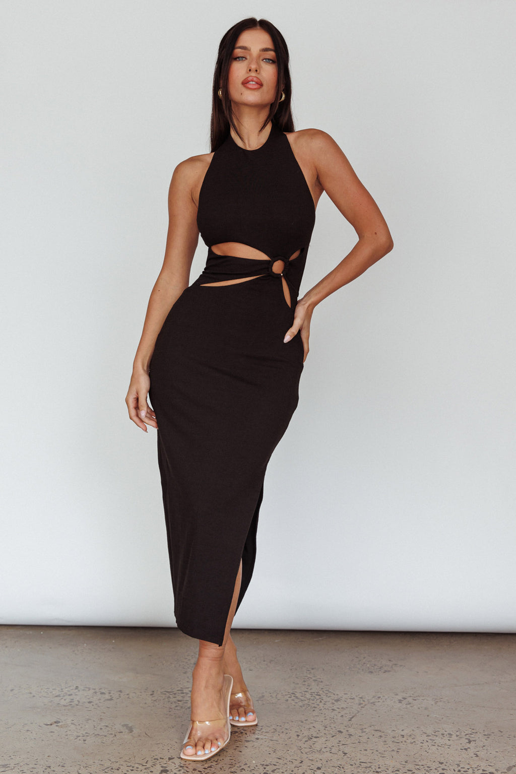 Crystal Skies Cut-Out Feature Midi Dress Black by Selfie Leslie