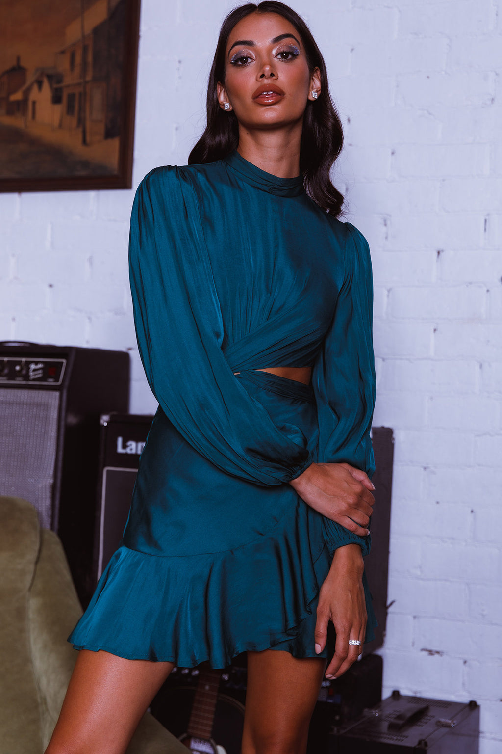 Feels Like Home Long Sleeve Cut-Out Dress Forest Green by Selfie Leslie
