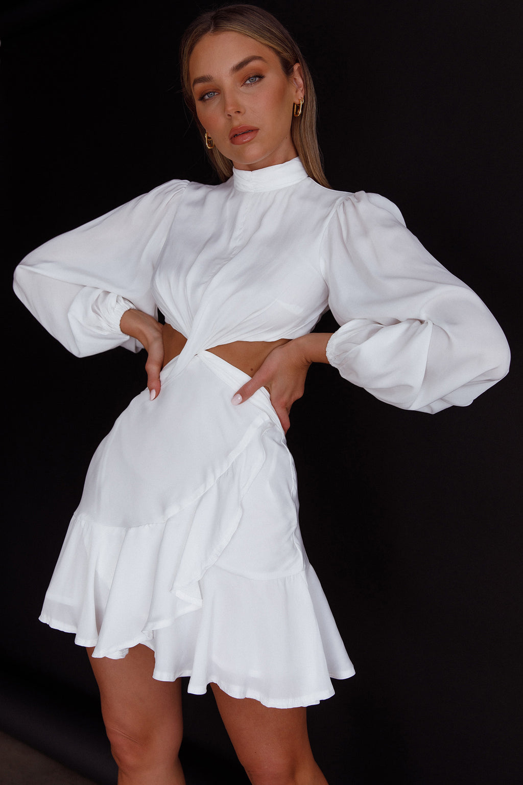 Feels Like Home Long Sleeve Cut-Out Dress White by Selfie Leslie