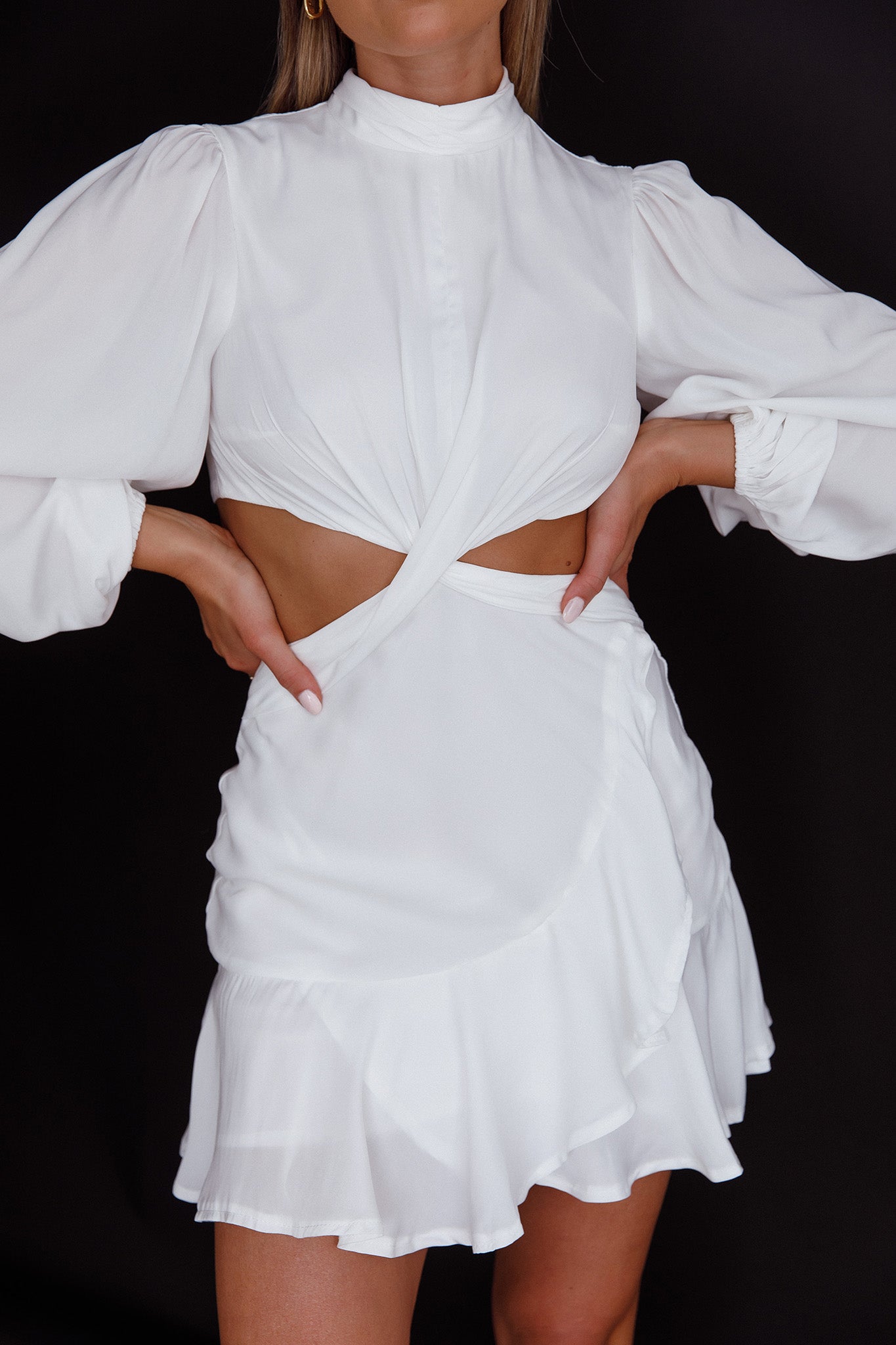 Feels Like Home Long Sleeve Cut-Out Dress White by Selfie Leslie