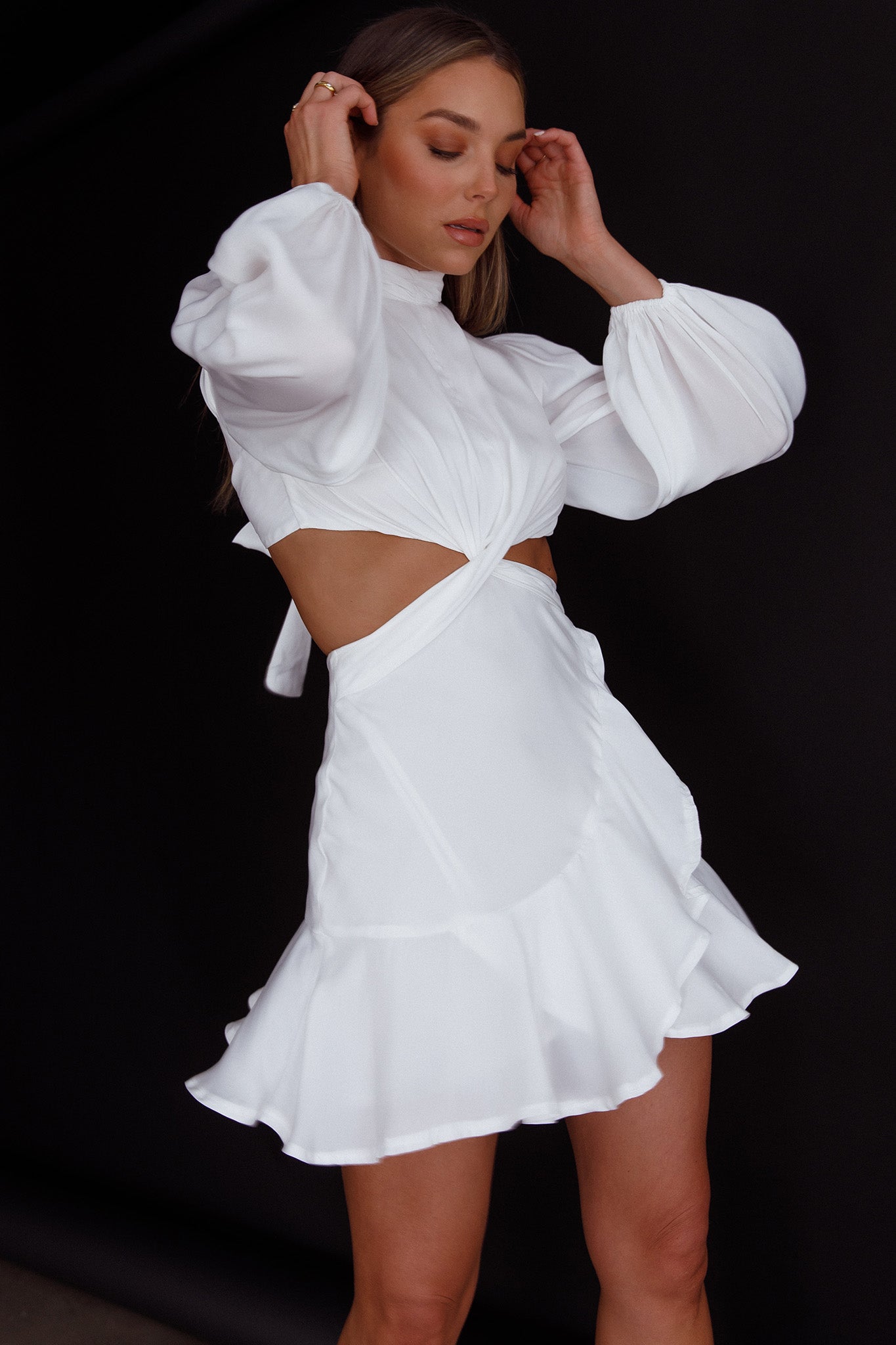 Feels Like Home Long Sleeve Cut-Out Dress White by Selfie Leslie