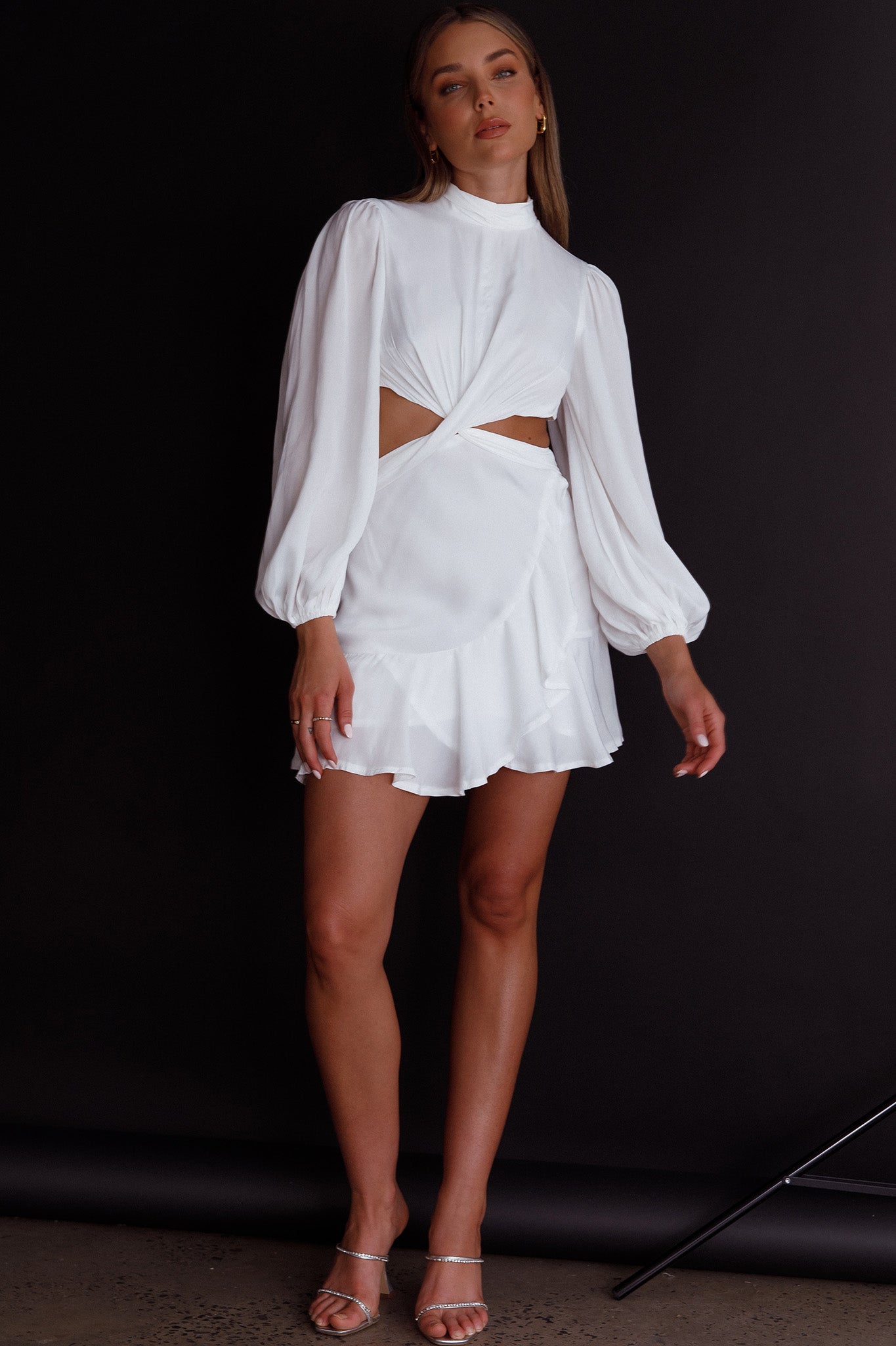 Feels Like Home Long Sleeve Cut-Out Dress White by Selfie Leslie