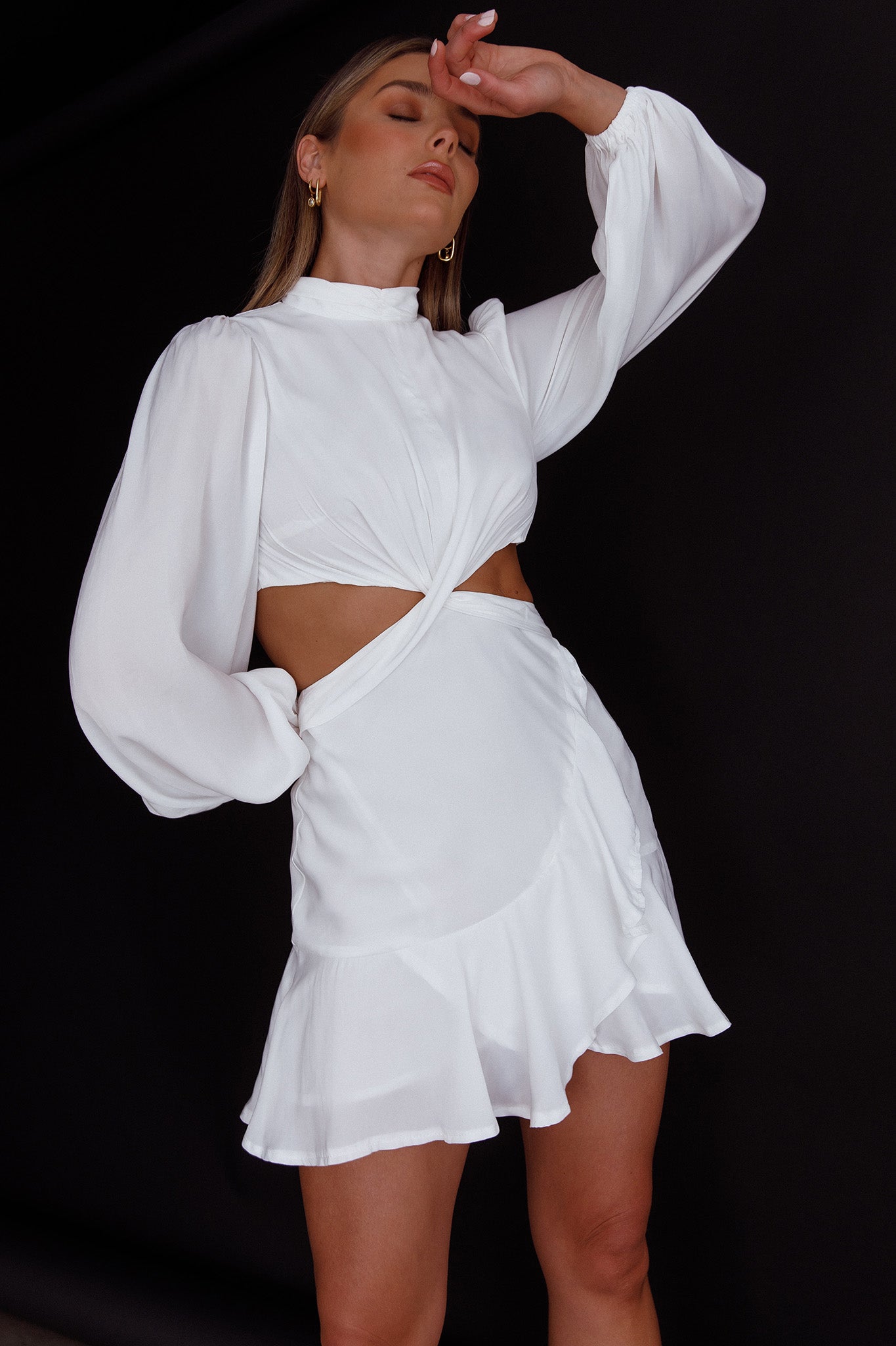 Feels Like Home Long Sleeve Cut-Out Dress White by Selfie Leslie