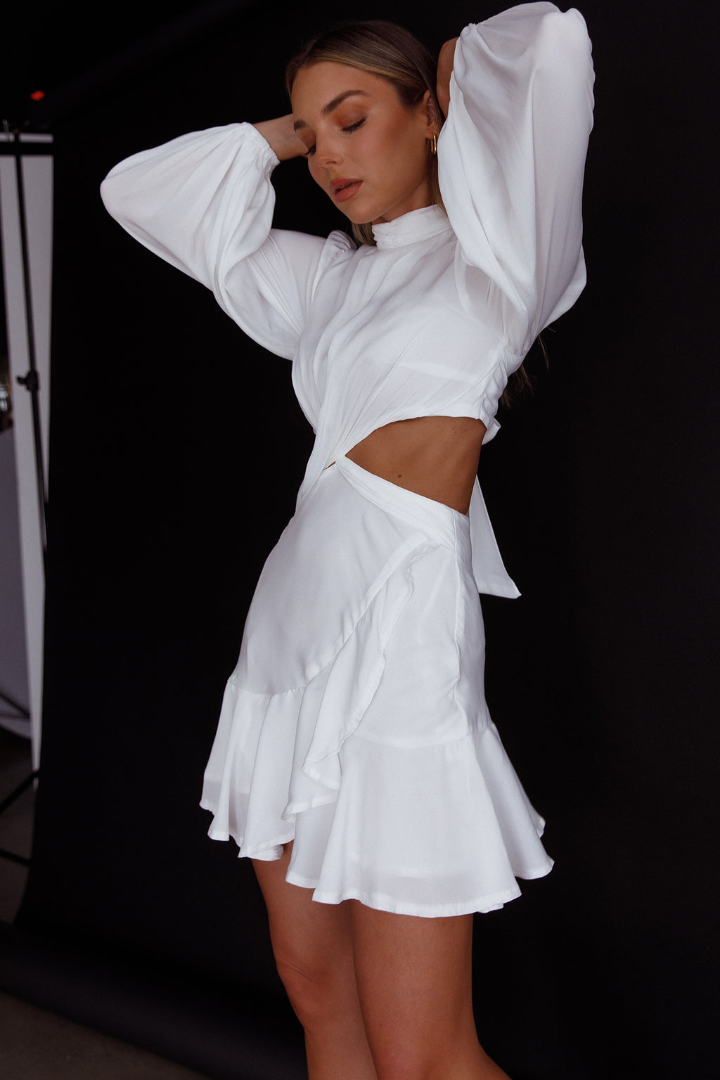 Feels Like Home Long Sleeve Cut-Out Dress White by Selfie Leslie