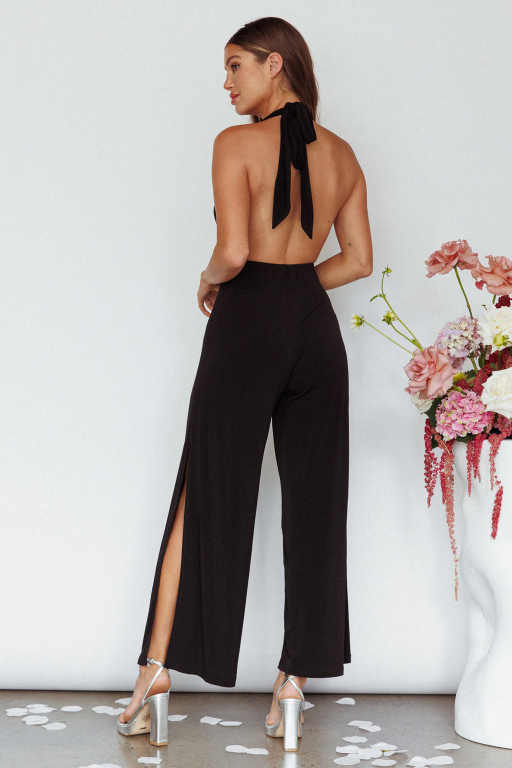 Emanuella Halterneck Split Jumpsuit Black by Selfie Leslie