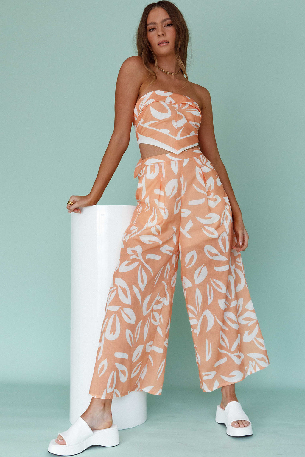 Randi Wide Leg Pants Leaf Print Mango by Selfie Leslie