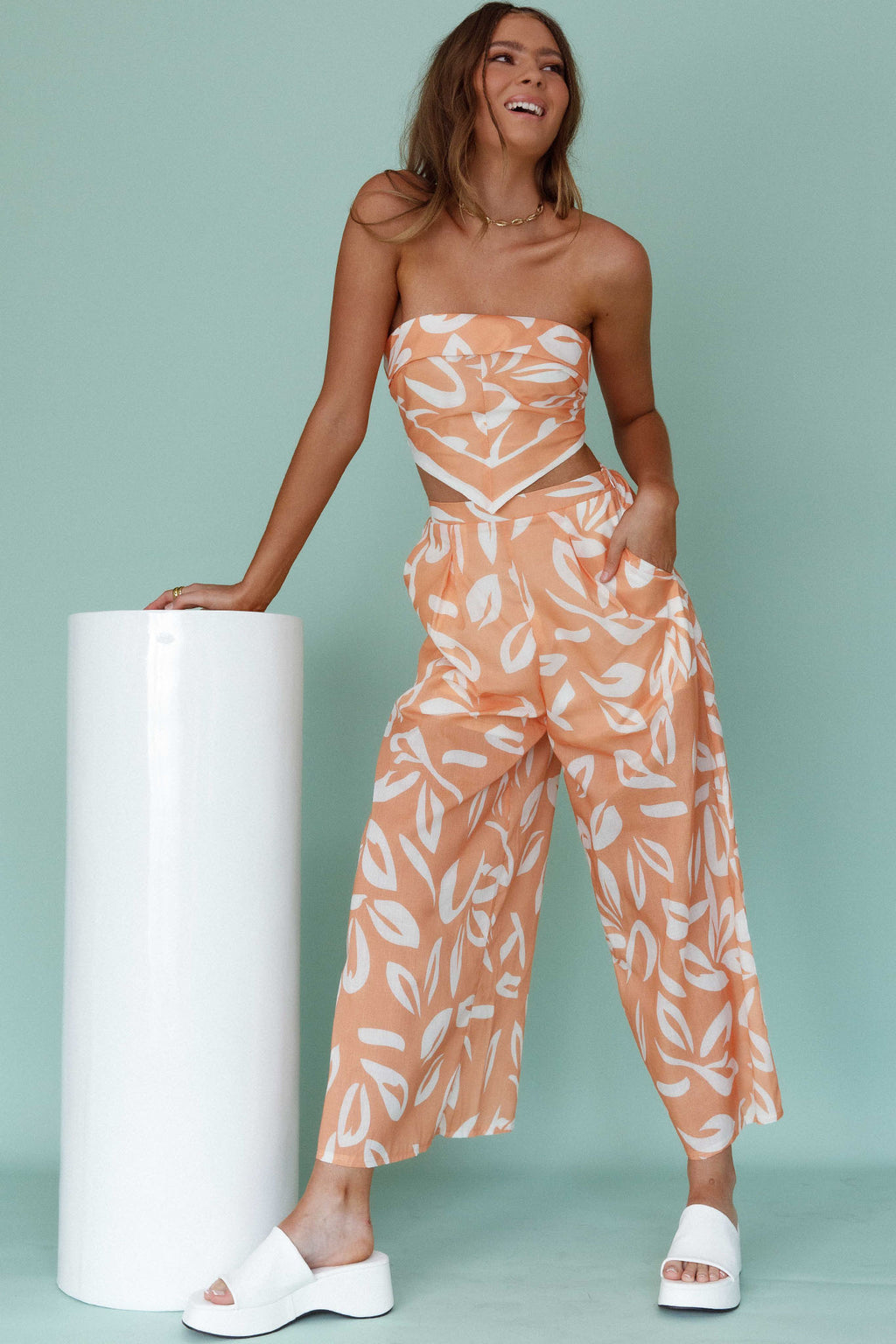 Randi Tie-Back Top Leaf Print Mango by Selfie Leslie