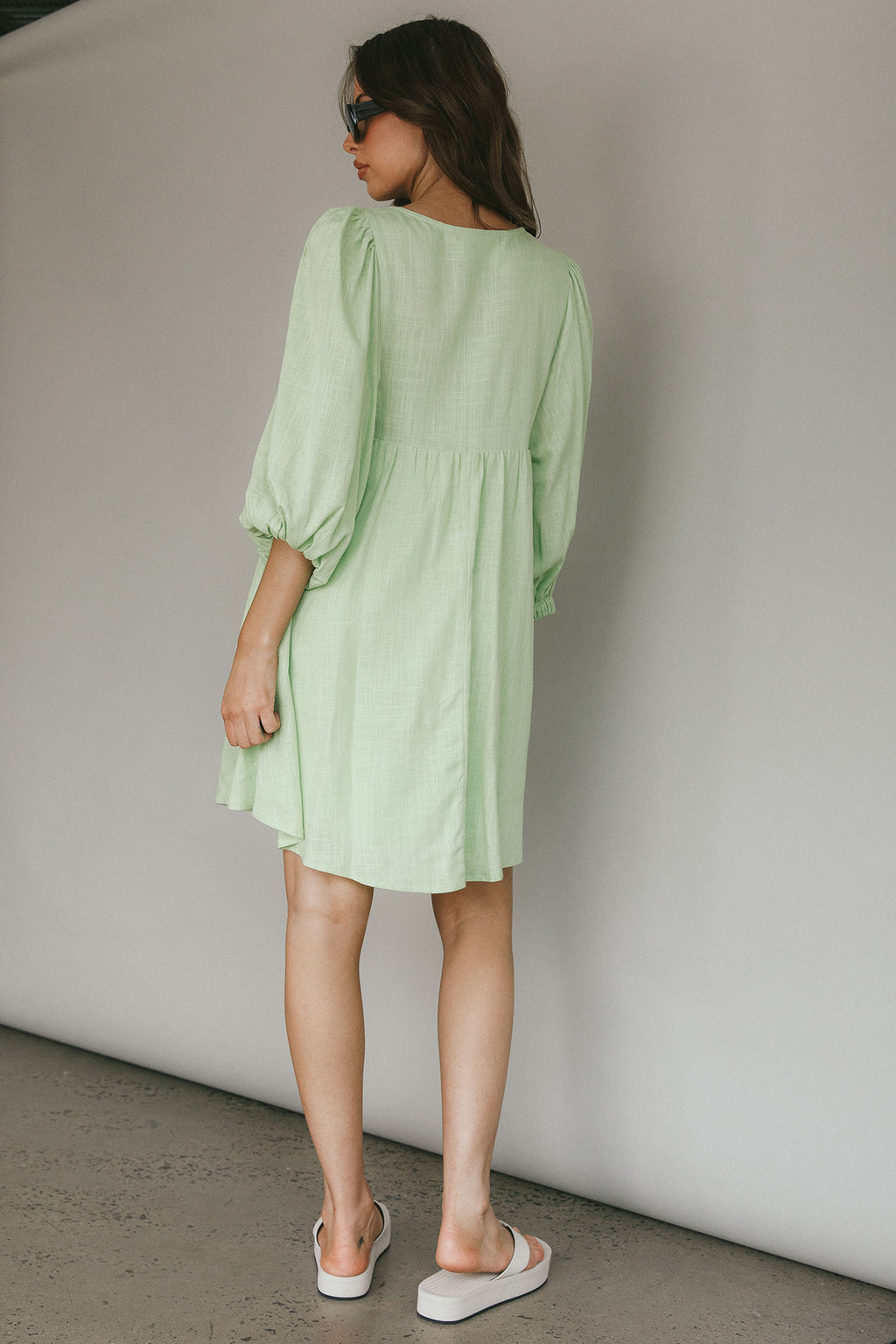 New Haven Puff Sleeve Swing Dress Lime by Selfie Leslie