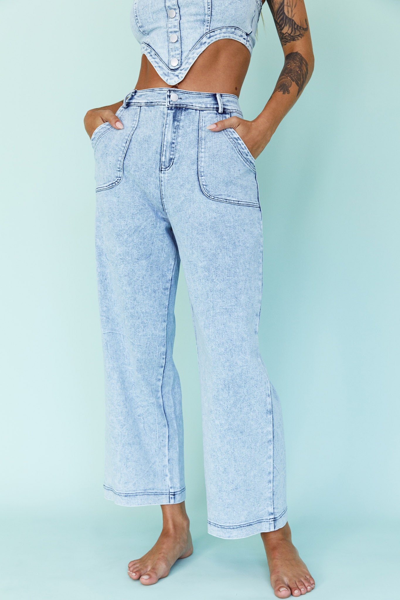 Uptown Wide Leg Pants Denim by Selfie Leslie