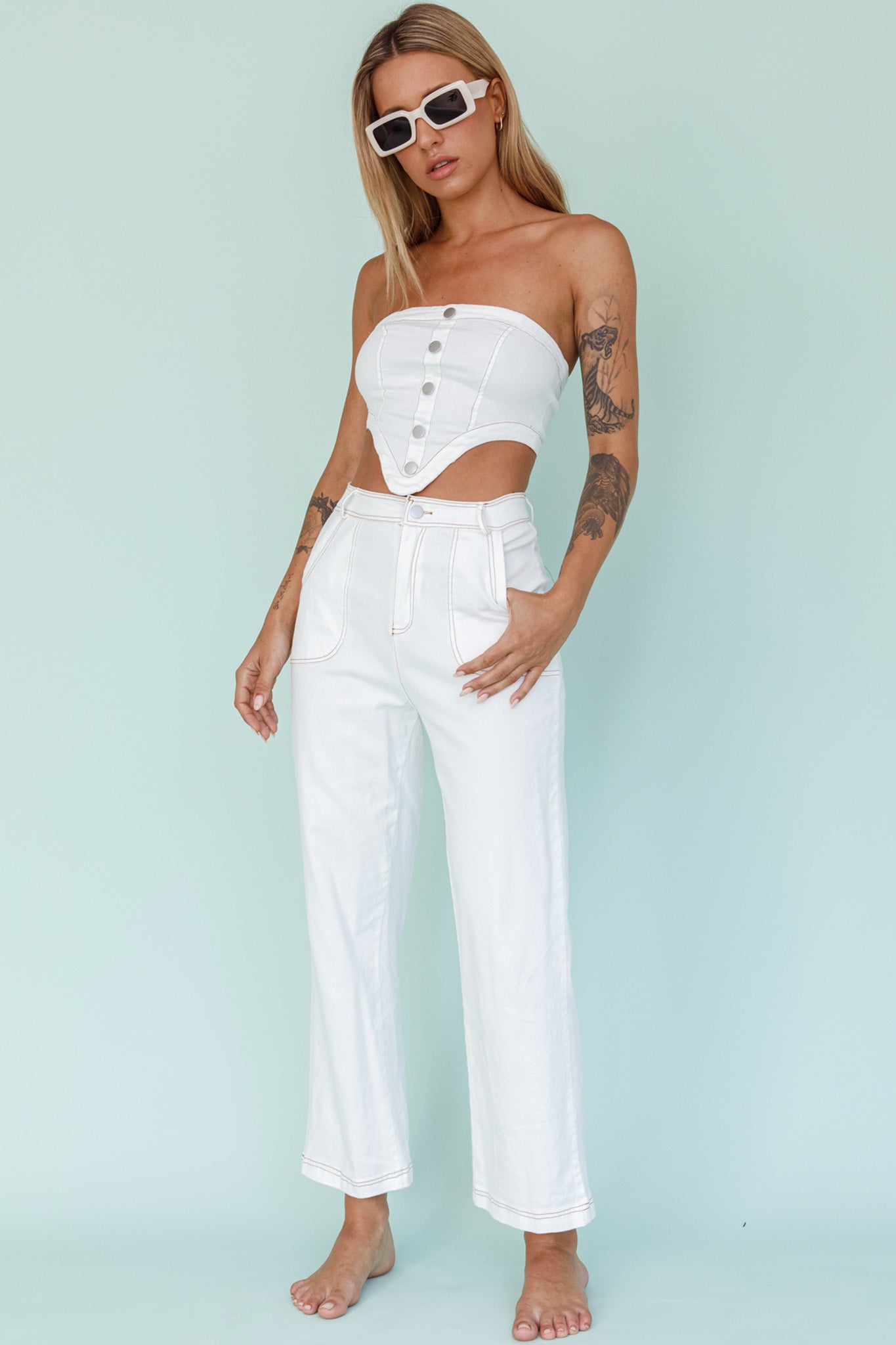 Uptown Wide Leg Pants White by Selfie Leslie