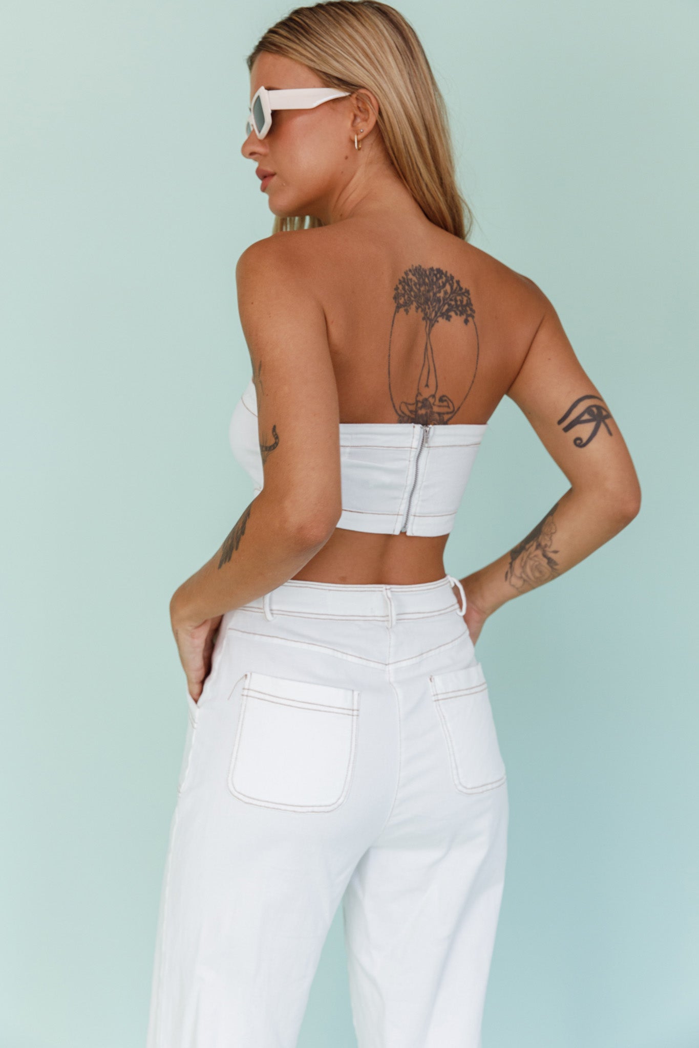 Uptown Strapless Crop Top White by Selfie Leslie