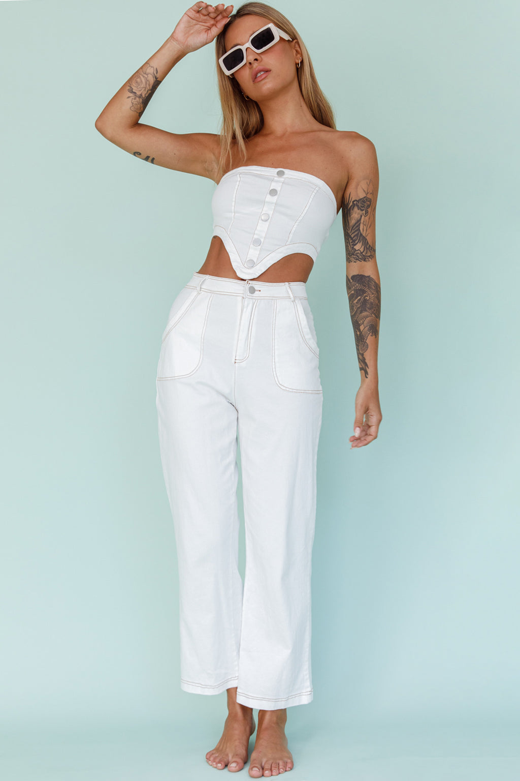 Uptown Strapless Crop Top White by Selfie Leslie