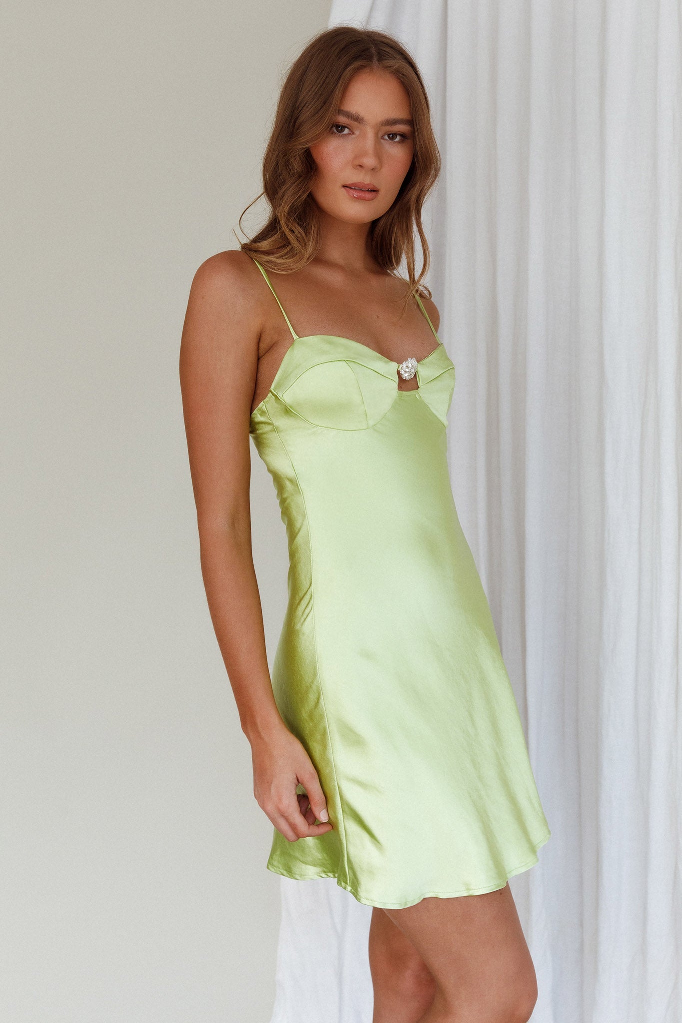 Get Flirty Rhinestone Accent Mini Dress Apple by Selfie Leslie