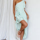 Sara Jean One-Shoulder Wrap Midi Dress Mint