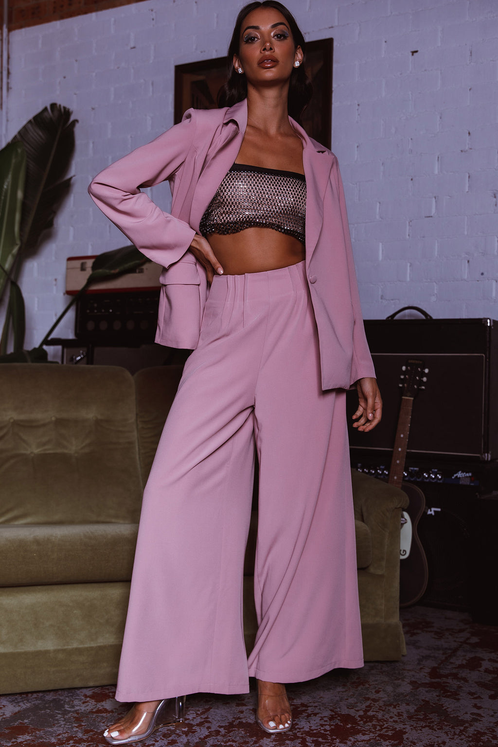 Vous Etes Belle Pleated Waist Pants Blush by Selfie Leslie