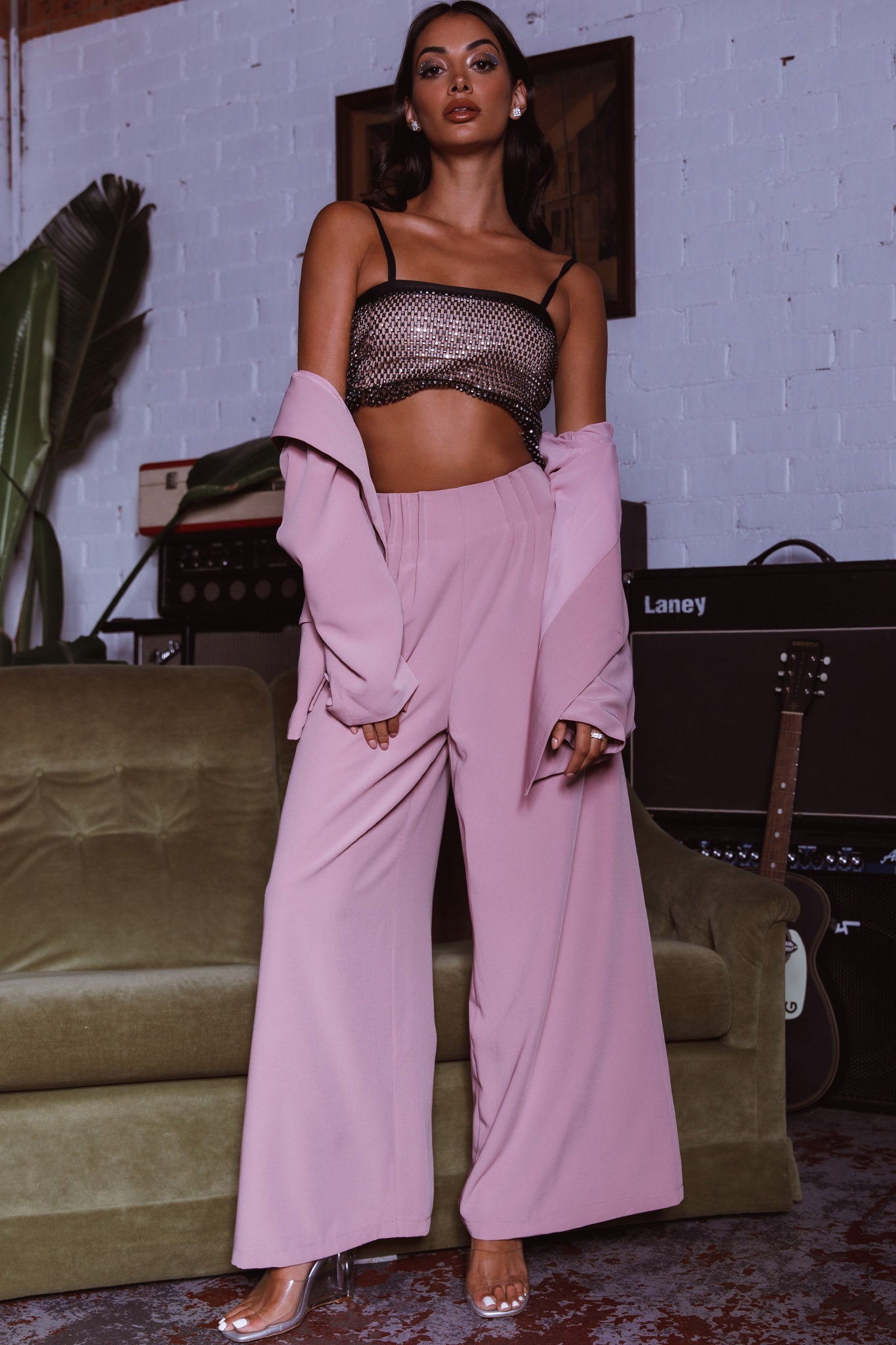 Vous Etes Belle Pleated Waist Pants Blush by Selfie Leslie