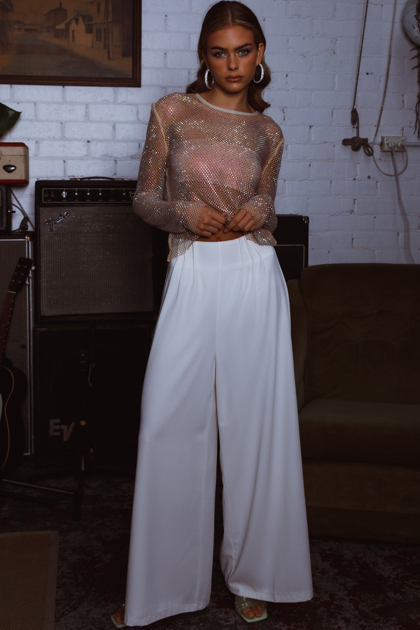 Vous Etes Belle Pleated Waist Pants White by Selfie Leslie