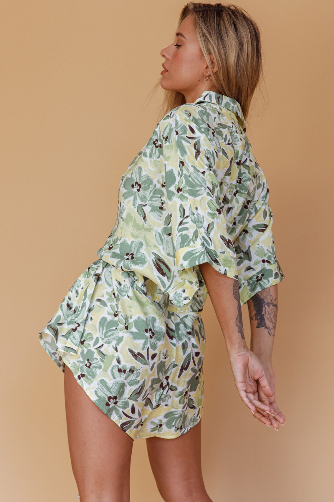 Daytona Beach Button-Up Romper Floral Olive by Selfie Leslie