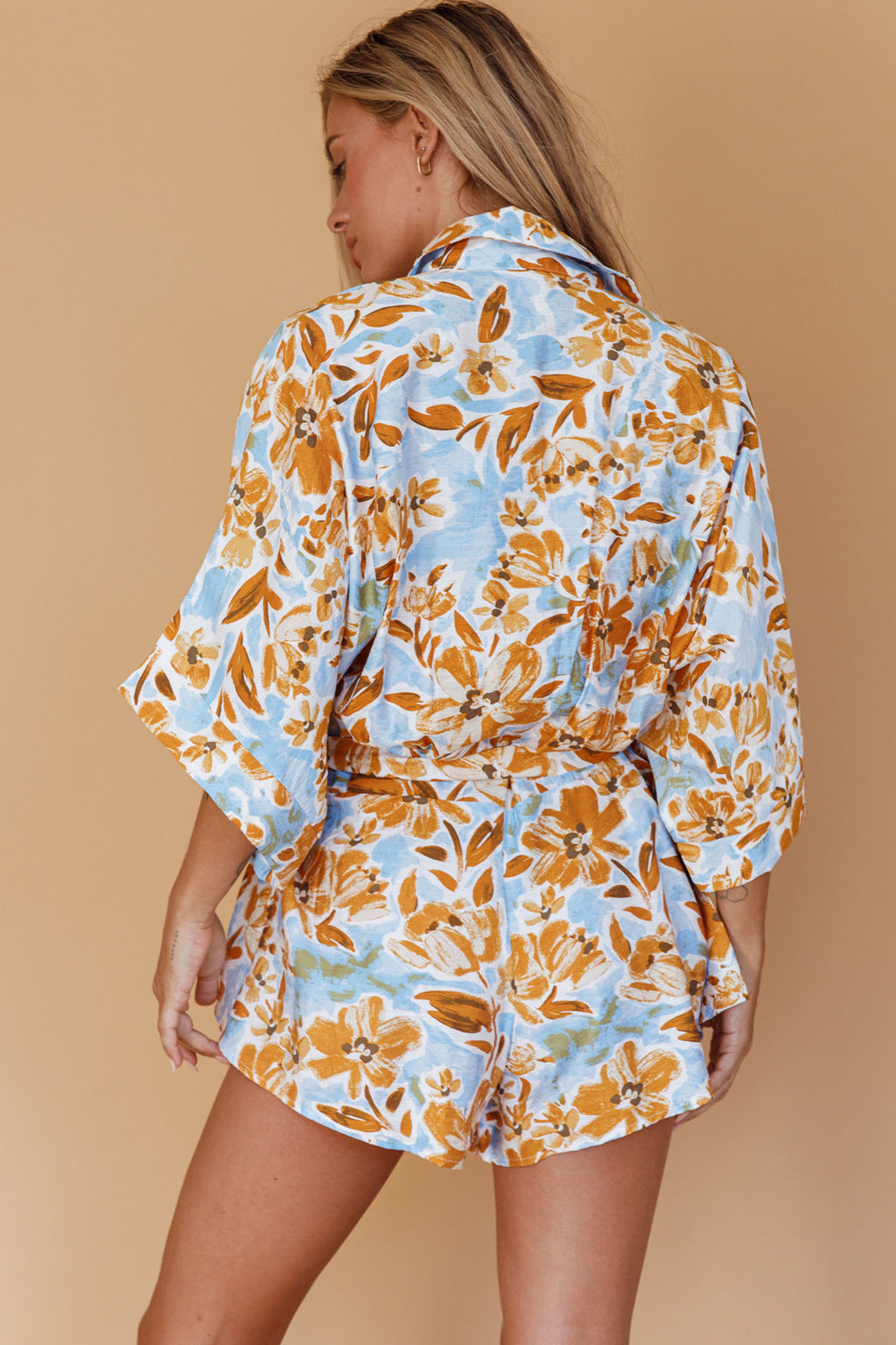 Daytona Beach Button-Up Romper Floral Blue by Selfie Leslie