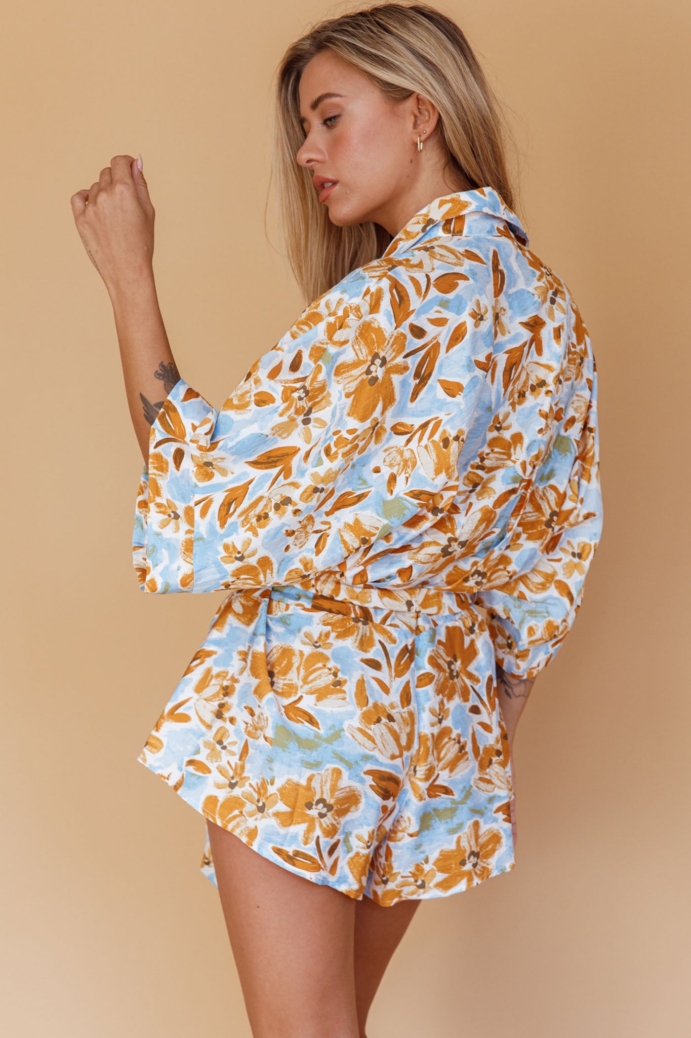 Daytona Beach Button-Up Romper Floral Blue by Selfie Leslie