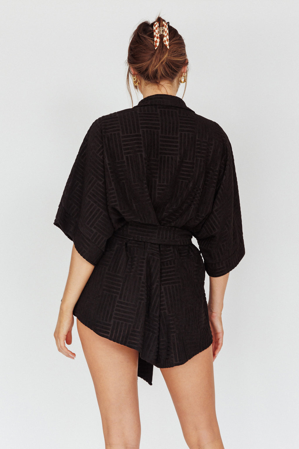 Daytona Beach Button-Up Romper Textured Black by Selfie Leslie