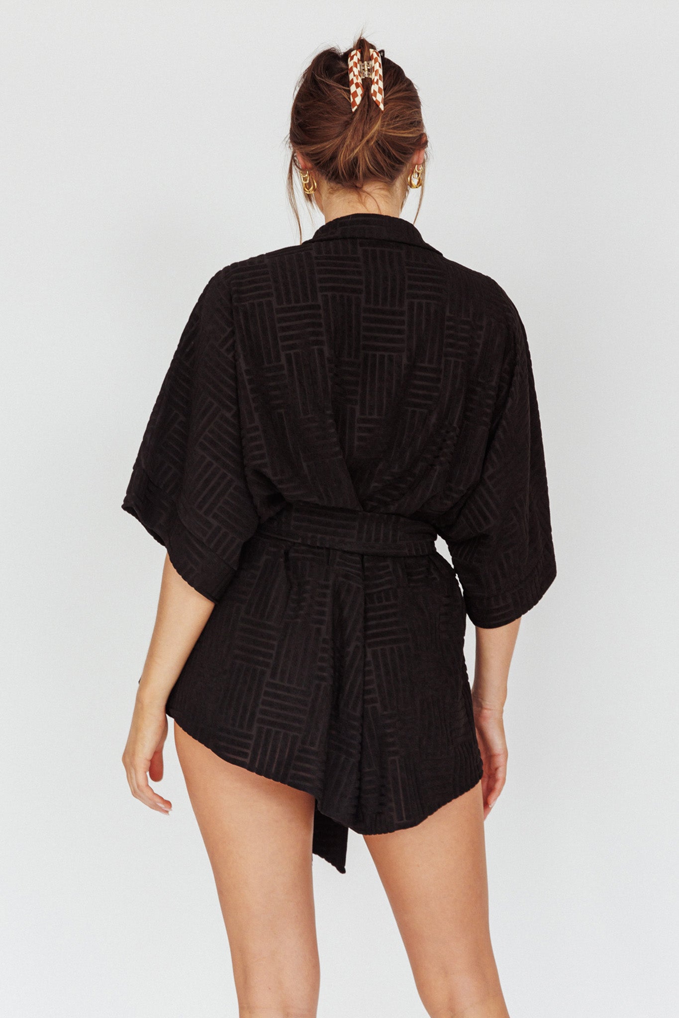 Daytona Beach Button-Up Romper Textured Black by Selfie Leslie