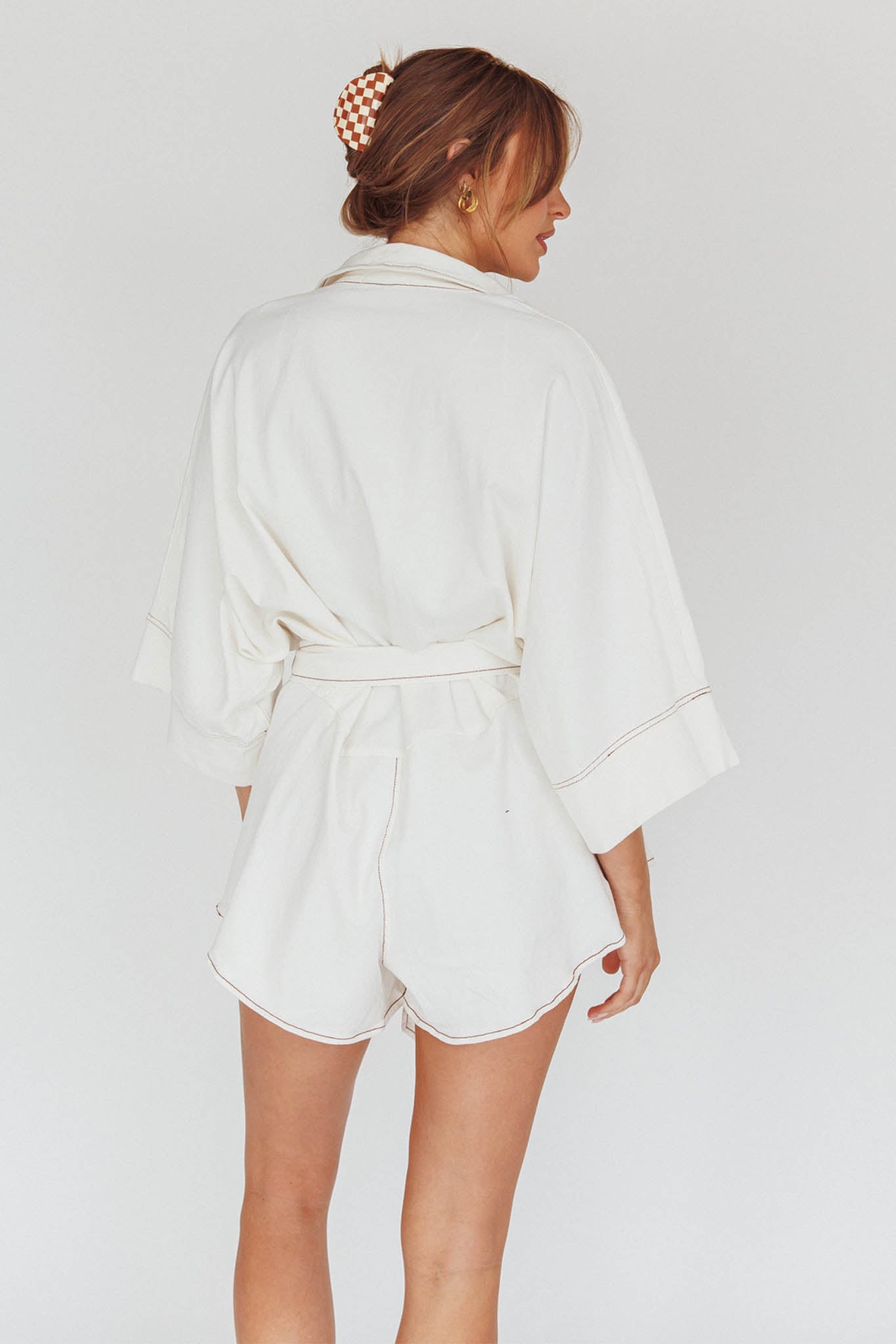 Talking Point Long Sleeve Shirt Romper White by Selfie Leslie