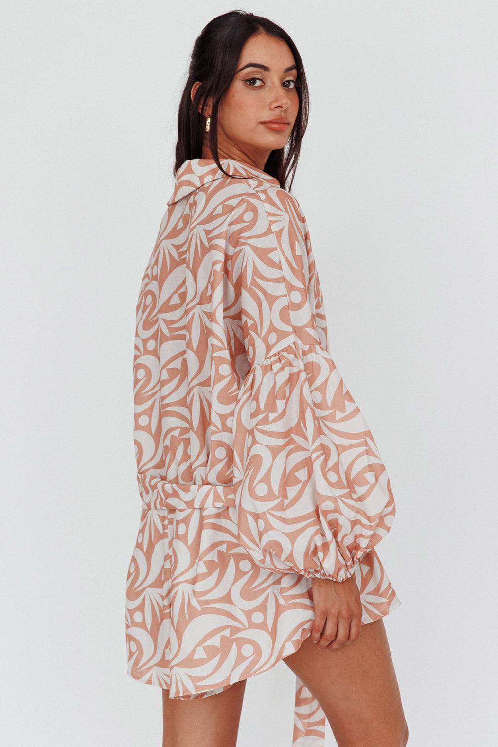 Daytona Beach Long Sleeve Shirt Romper Print Peach by Selfie Leslie