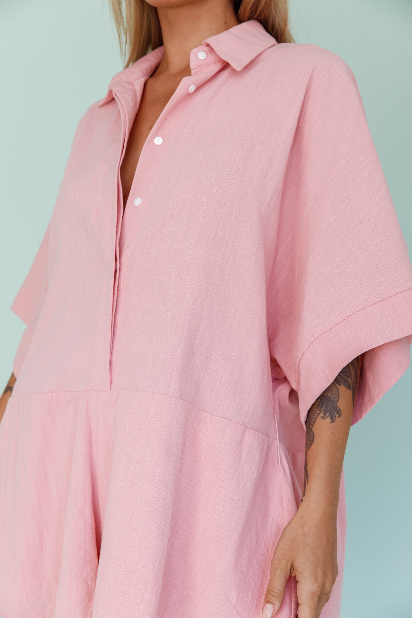 Daytona Beach Button-Up Romper Pink by Selfie Leslie