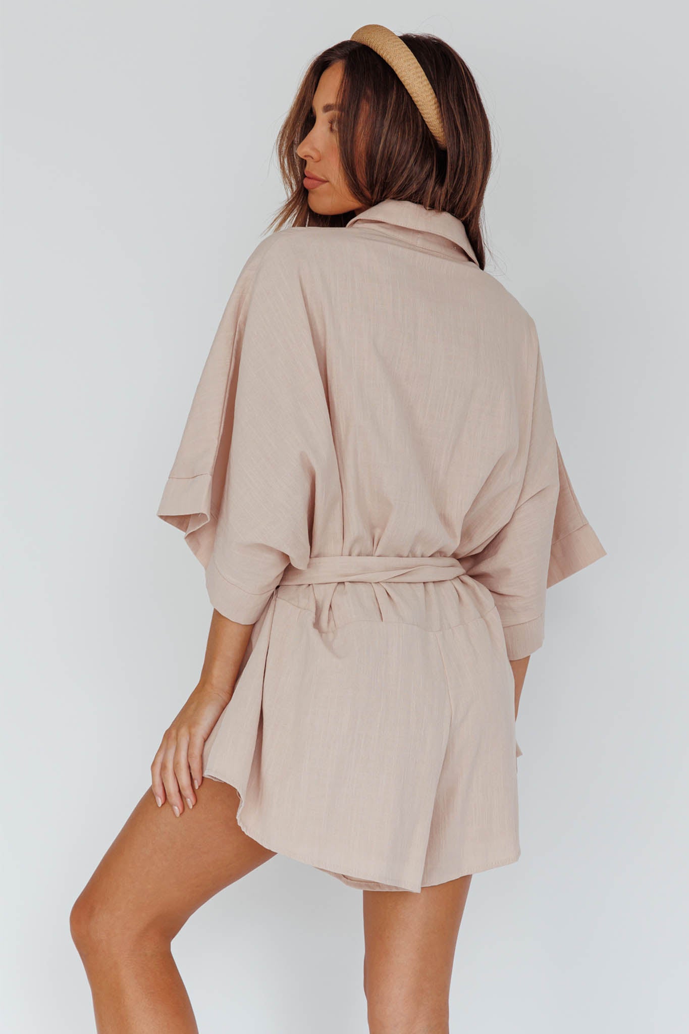 Daytona Beach Button-Up Romper Sand by Selfie Leslie