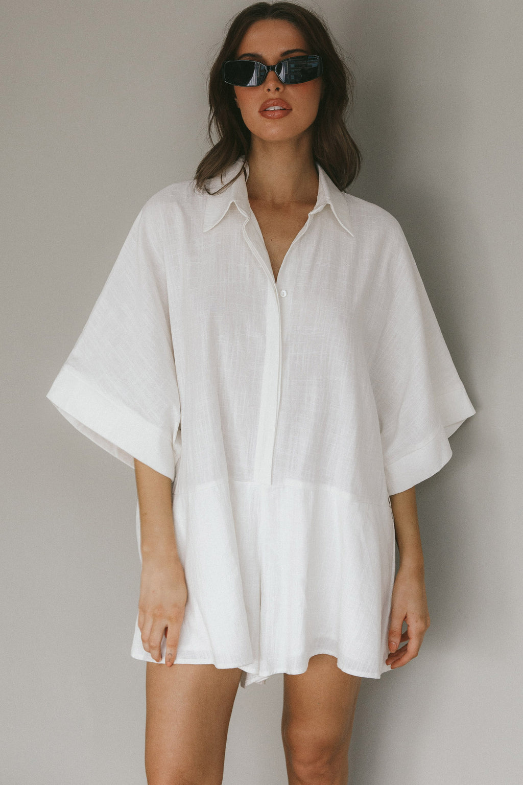 Daytona Beach Button-Up Romper White by Selfie Leslie