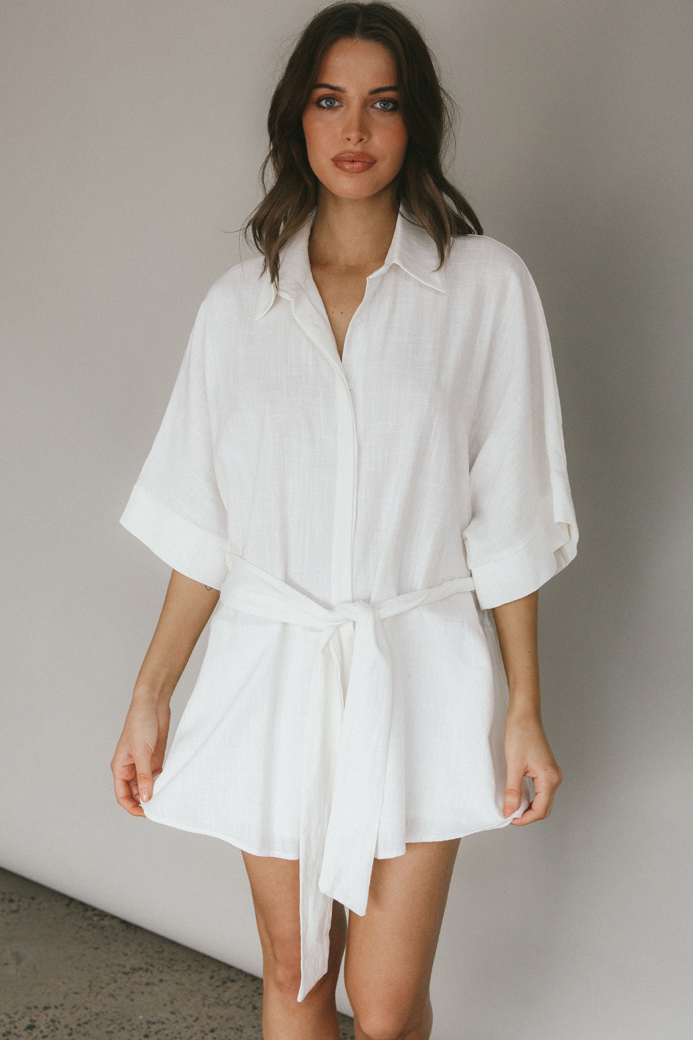 Daytona Beach Button-Up Romper White by Selfie Leslie