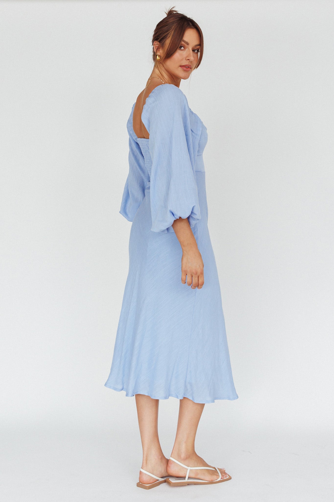 Betina Twist Bust Long Sleeve Midi Dress Blue by Selfie Leslie