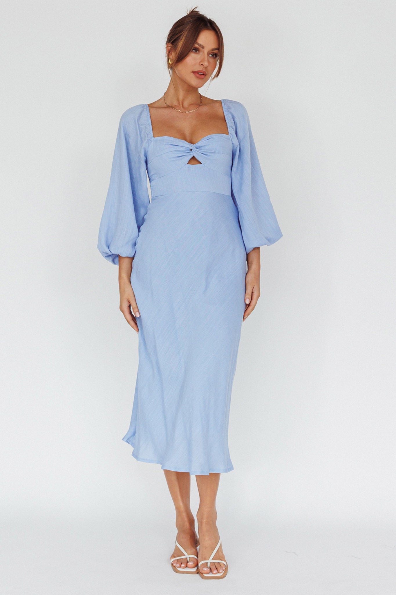Betina Twist Bust Long Sleeve Midi Dress Blue by Selfie Leslie