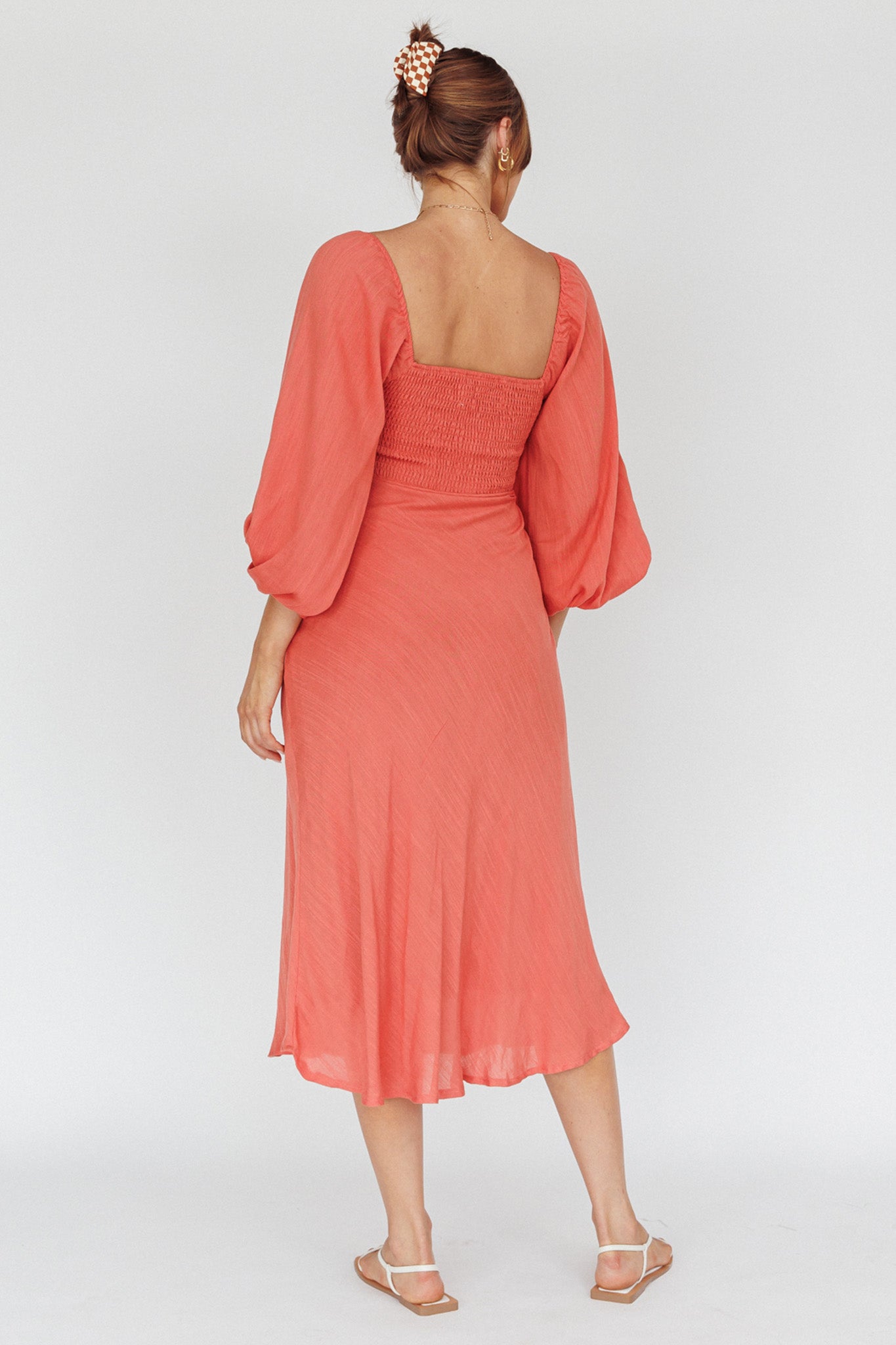 Betina Twist Bust Long Sleeve Midi Dress Lipstick by Selfie Leslie