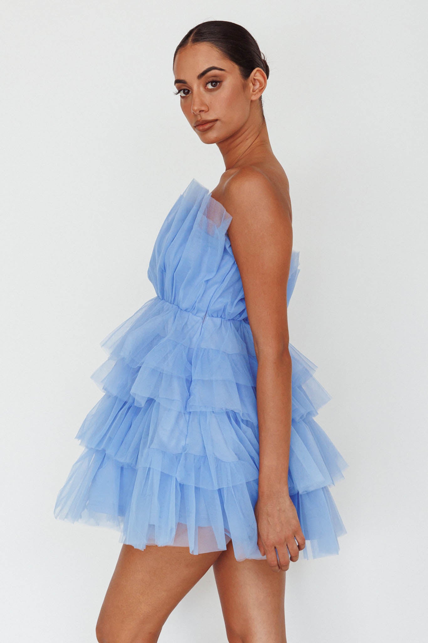 Bon Bon Tiered Mesh Mini Dress Blush