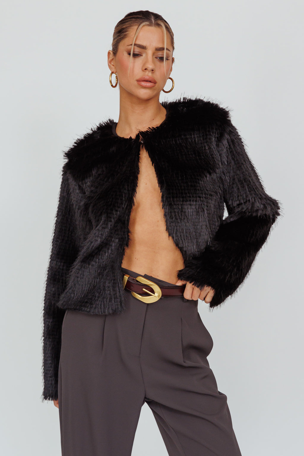 London Day Faux Fur Jacket Black by Selfie Leslie
