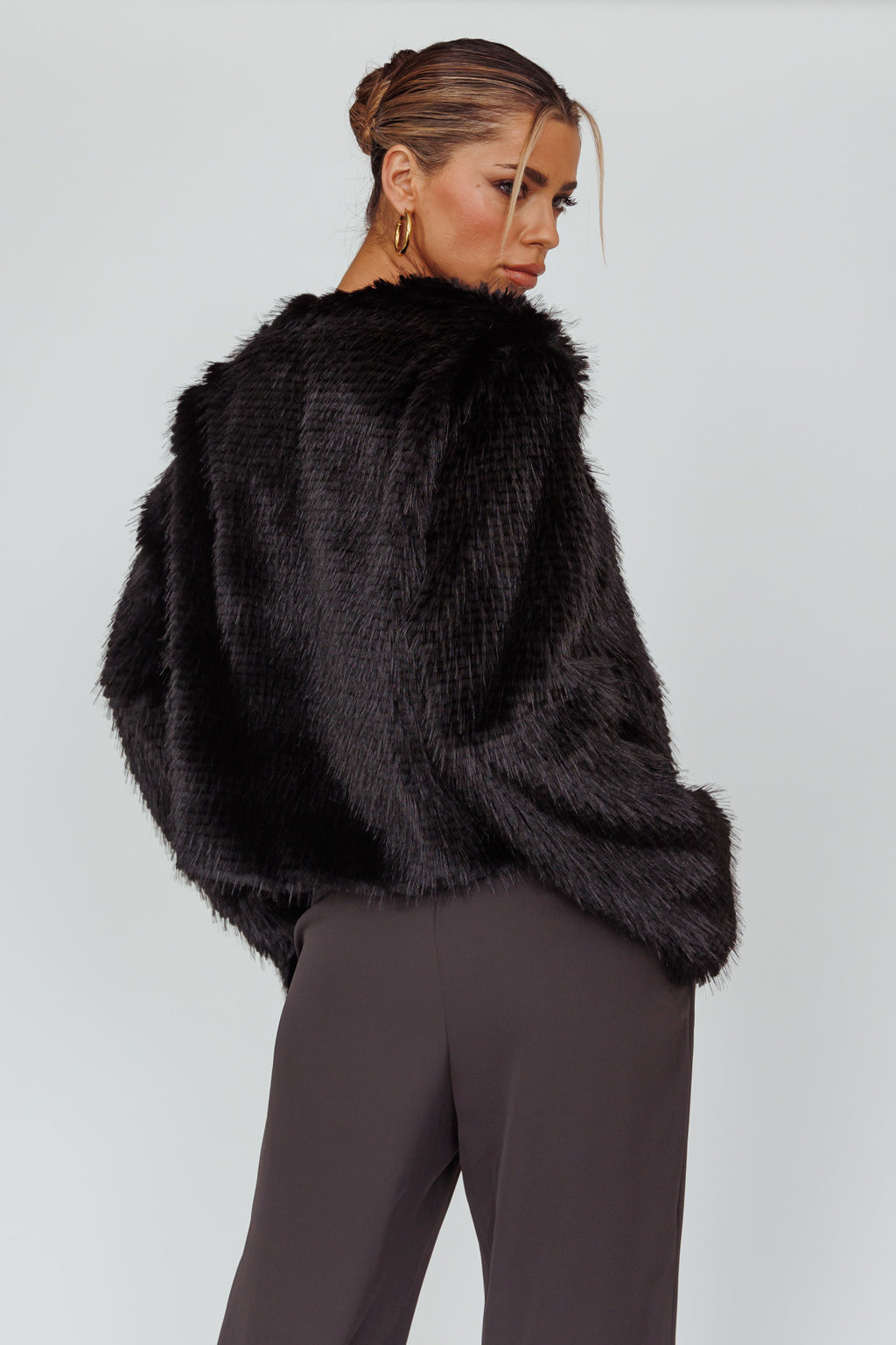 London Day Faux Fur Jacket Black by Selfie Leslie