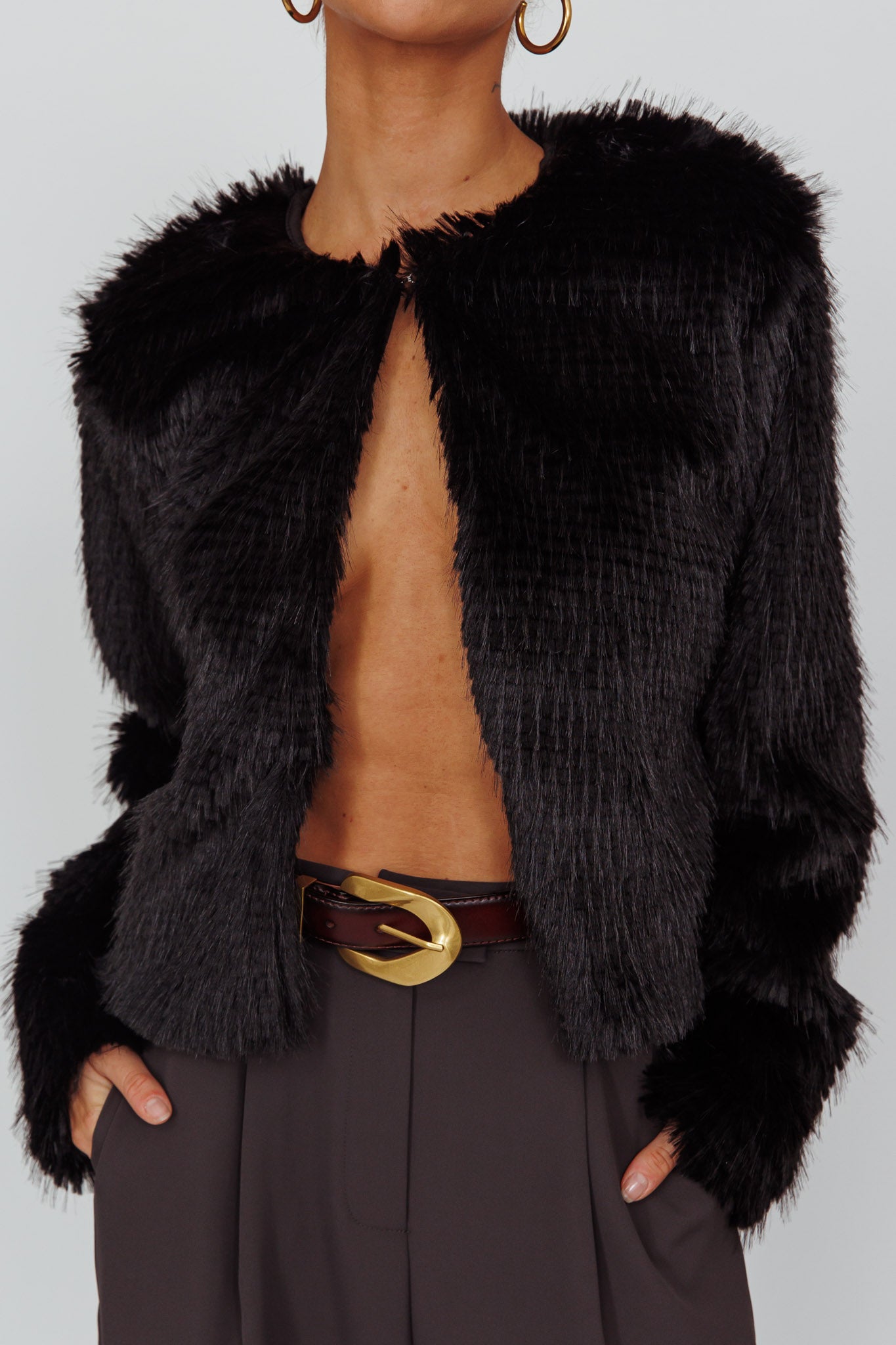 London Day Faux Fur Jacket Black by Selfie Leslie