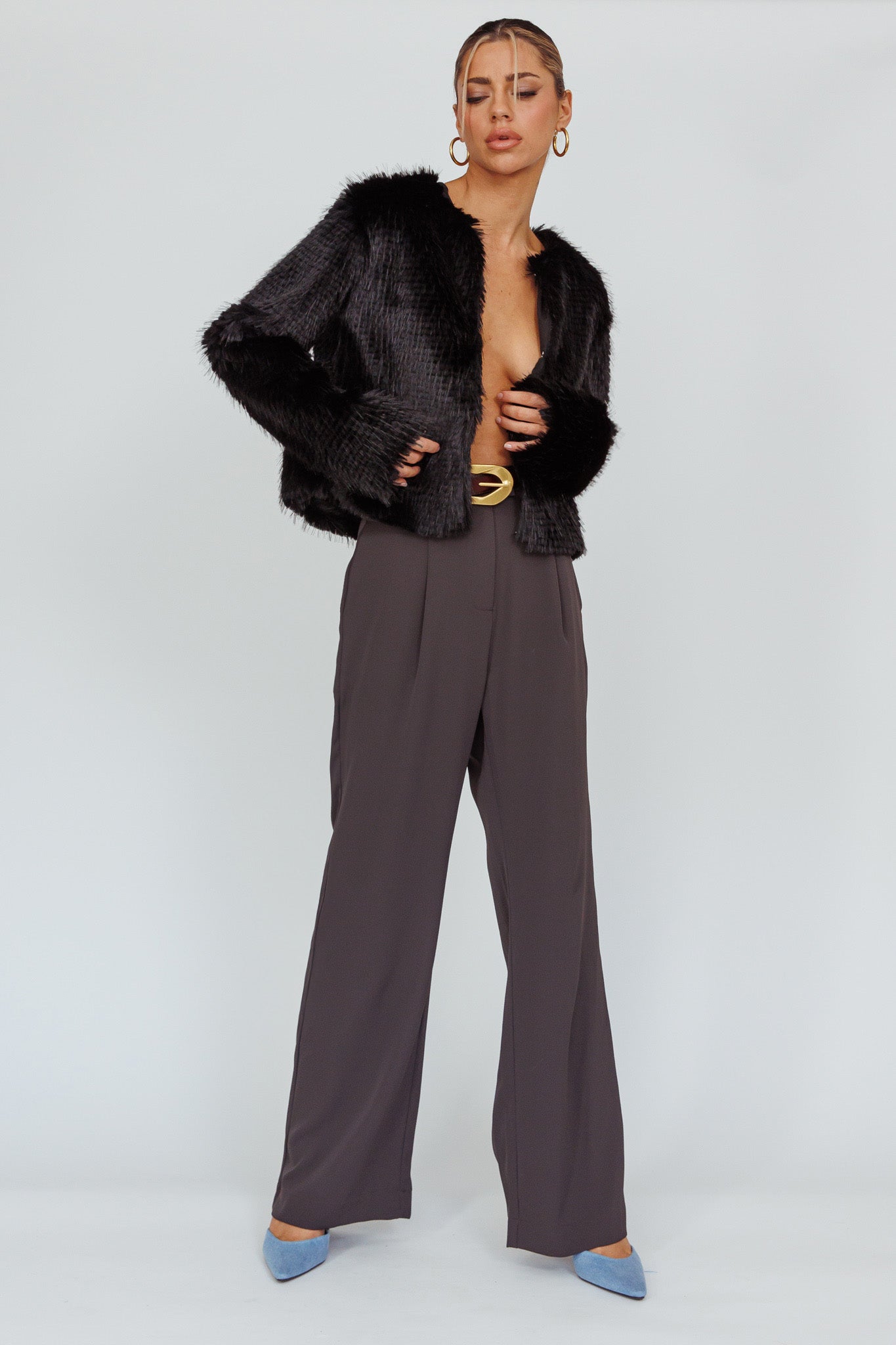 London Day Faux Fur Jacket Black by Selfie Leslie