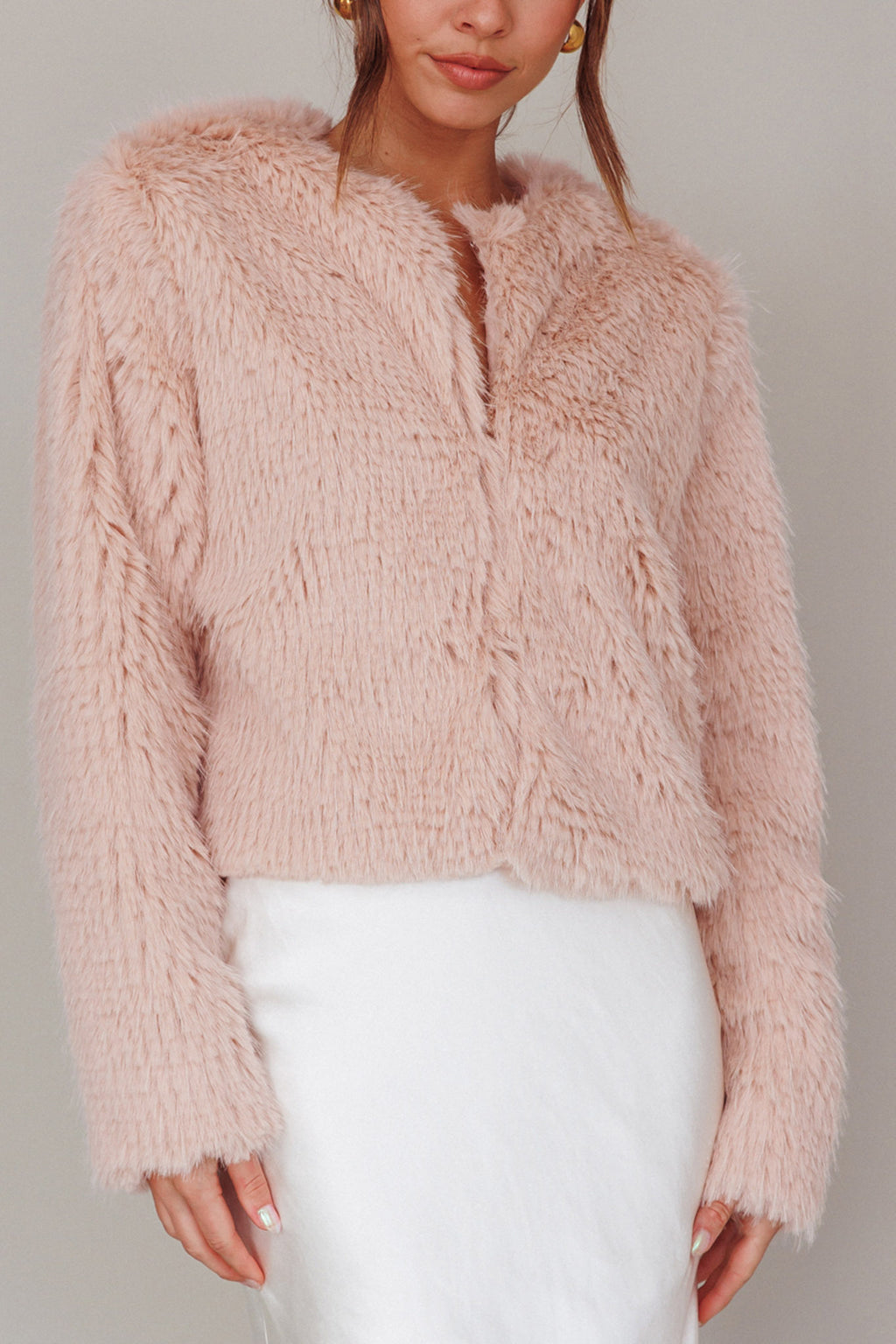London Day Faux Fur Jacket Blush by Selfie Leslie