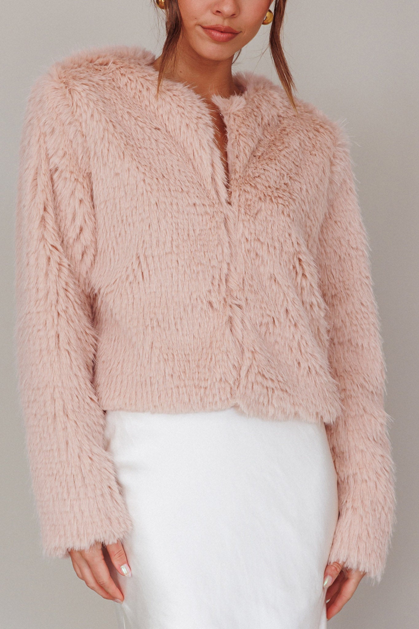 London Day Faux Fur Jacket Blush by Selfie Leslie