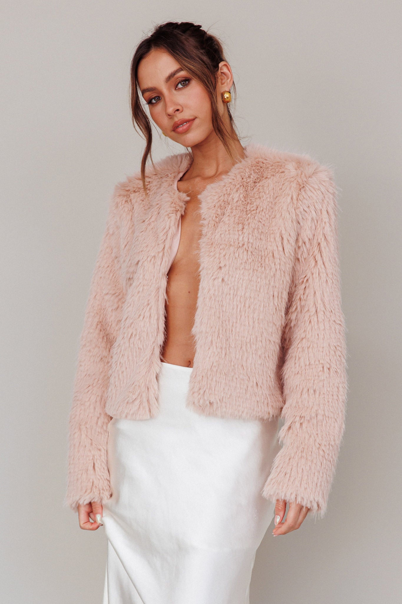 London Day Faux Fur Jacket Blush by Selfie Leslie