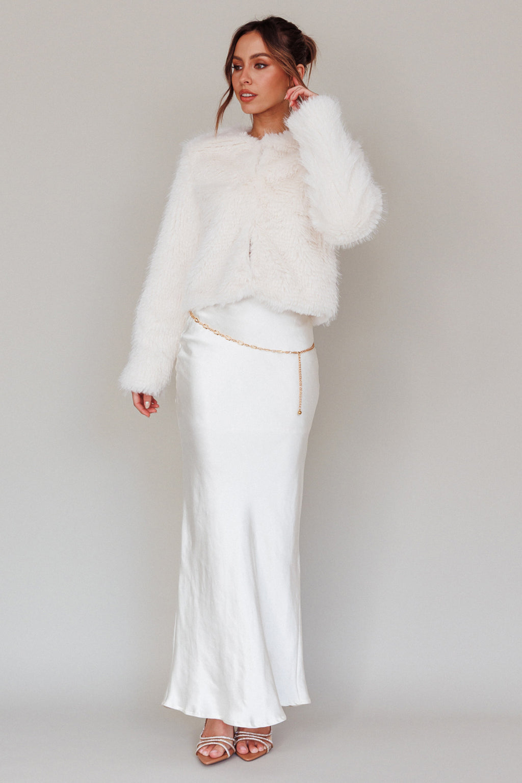 London Day Faux Fur Jacket Cream by Selfie Leslie